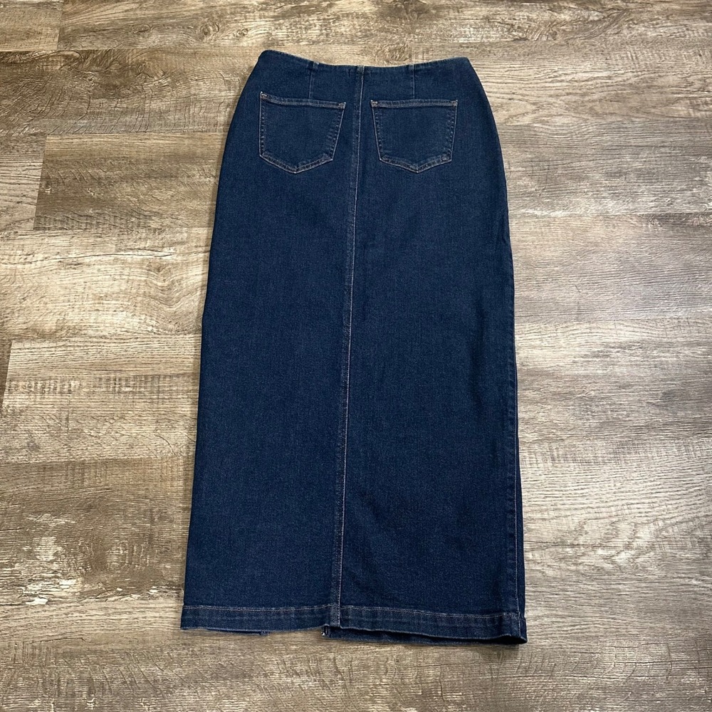 Express Maxi Skirt Womens 4 Hyper Sculpt Stretch Denim Front Slit Zip - Picture 2 of 12